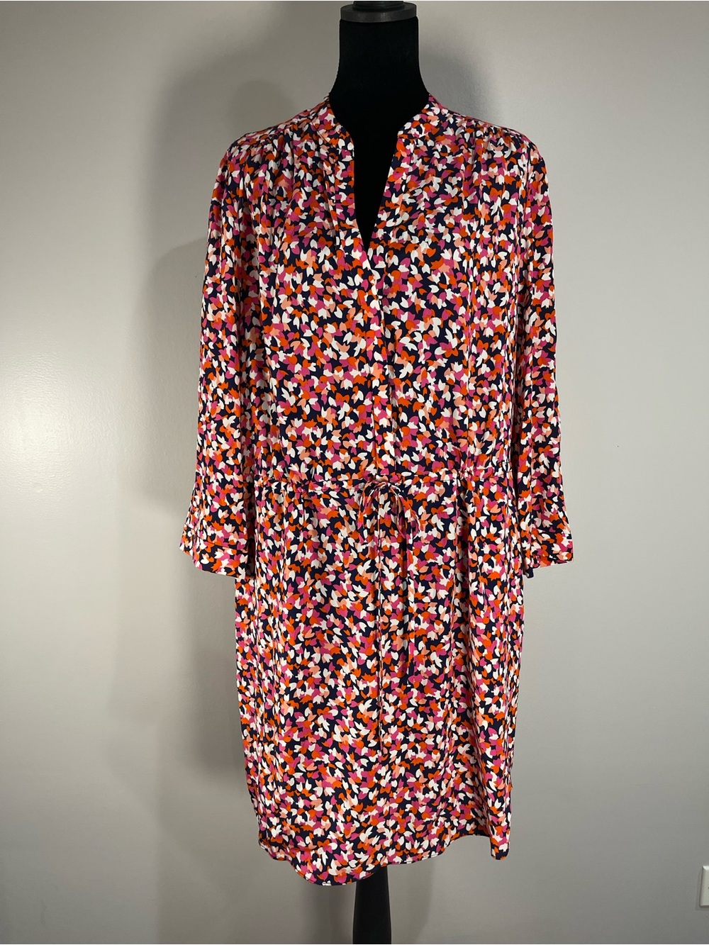 Diane von Furstenberg DVF 100% Silk Floral Drawstring Dress Navy Pink Sz. 14